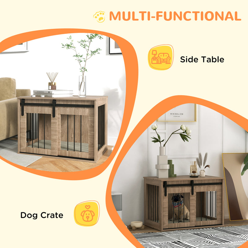 Dog Crate Furniture with Removable Cushion for Medium-Sized Dogs, 80 x 54 x57 cm, Brown