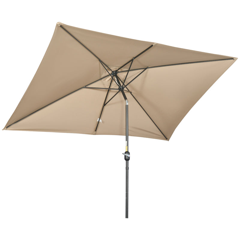 3x2m Patio Parasol Garden Umbrellas Canopy with Aluminum Tilt Crank Rectangular Sun Shade Steel, Khaki
