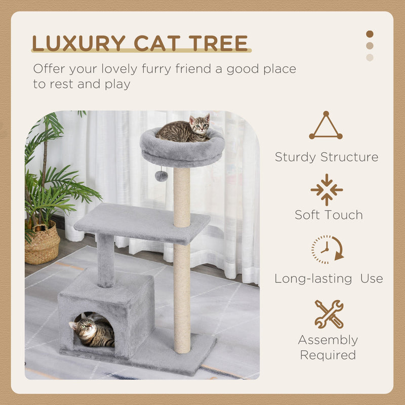 Cats Sisal Rope 3-Tier Scratching Tree Grey