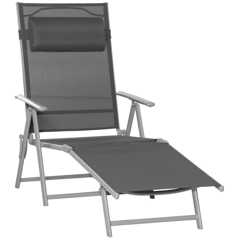 Outdoor Folding Chaise Lounge Chair Recliner with Portable Design & 7 Adjustable Backrest Positions ， Steel Fabric Sun Lounger- Dark Grey