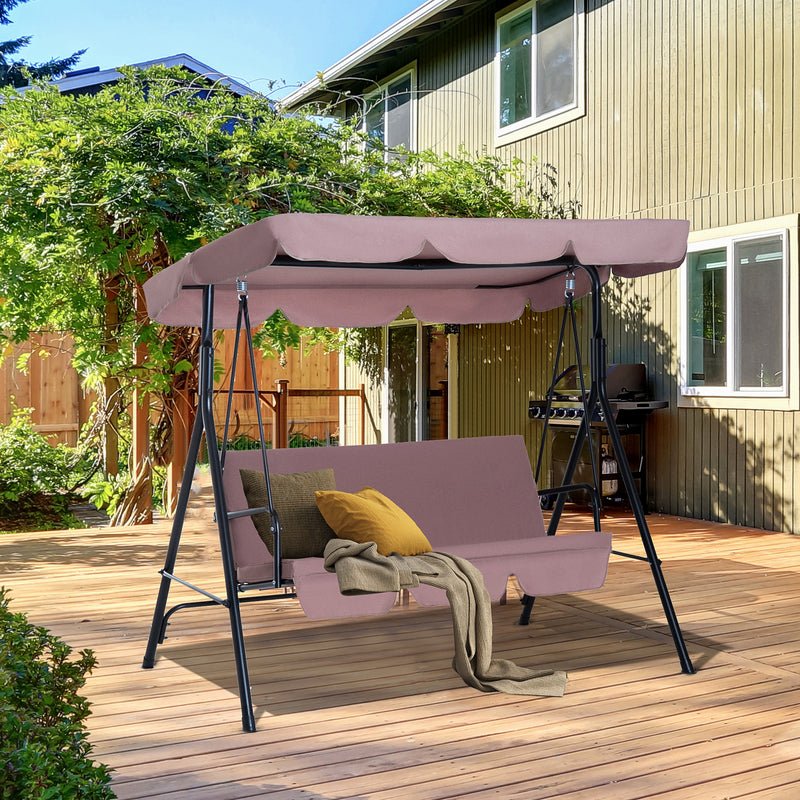 3 Seater Canopy Swing Chair Garden Rocking Bench Heavy Duty Patio Metal Seat w/ Top Roof - Brown