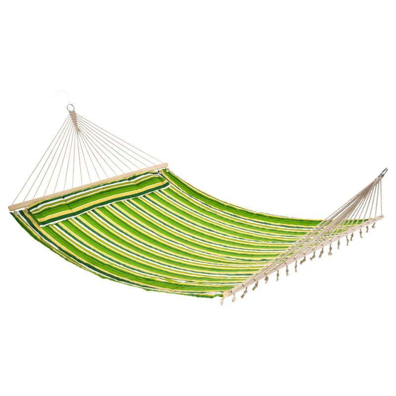 Hammock Camping Swing Outdoor Garden Beach Stripe Hanging Bed with Pillow 188L x 140W (cm)
