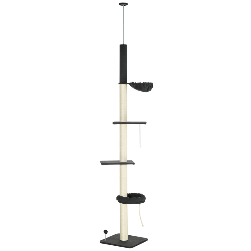 5-Tier Cat Tree, Floor To Ceiling Cat Tree, Cat Tower with Adjustable Height, Multi-level Cat Climbing Tree with Scratching Posts, Black