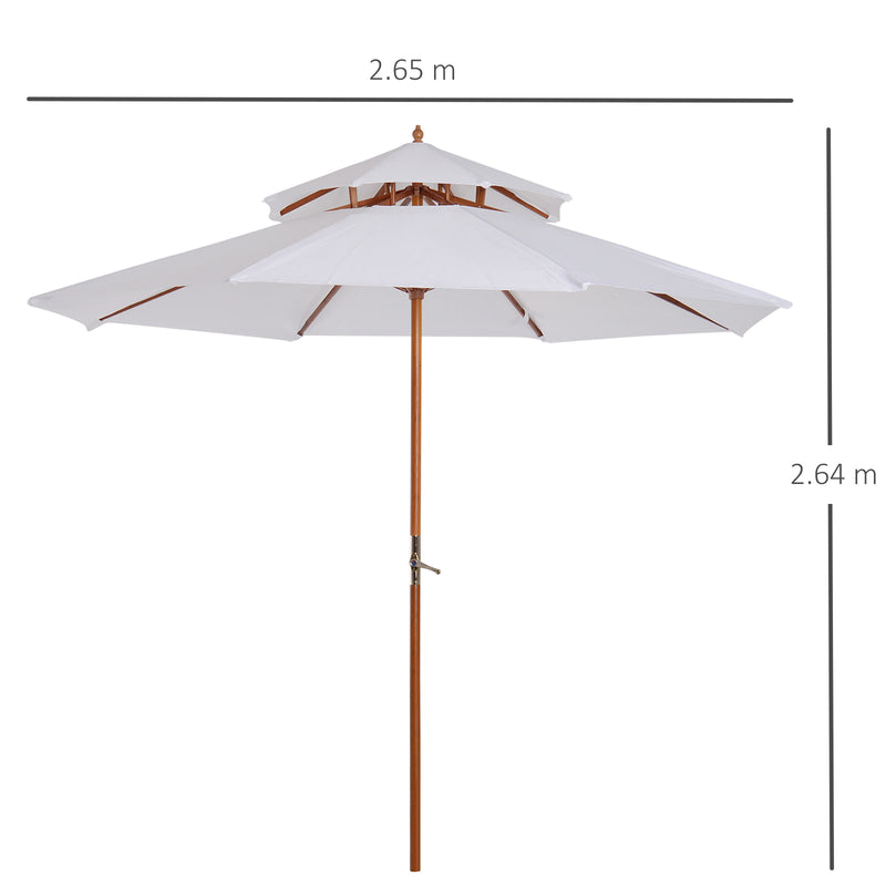 2.7m Patio Umbrella Double Tier Garden Parasol Umbrella Outdoor Sun Umbrella Sunshade Bamboo Parasol Cream White