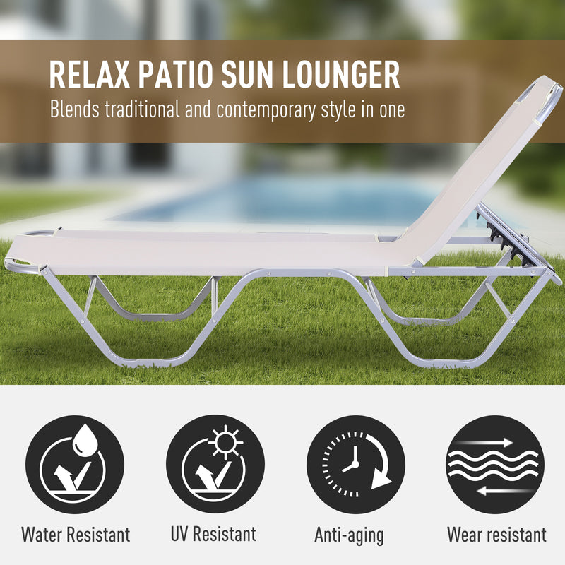 Garden Lounger Relaxer Recliner w/ 5-Position Adjustable Backrest Lightweight Frame for Pool or Sun Bathing Cream, 84B-386CW-White White