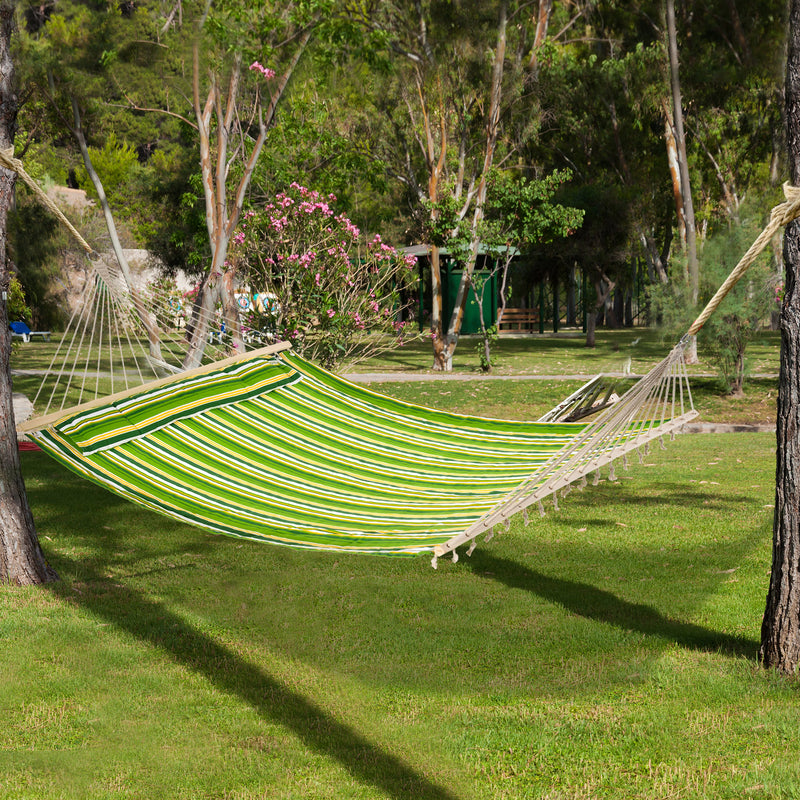 Hammock Camping Swing Outdoor Garden Beach Stripe Hanging Bed with Pillow 188L x 140W (cm)