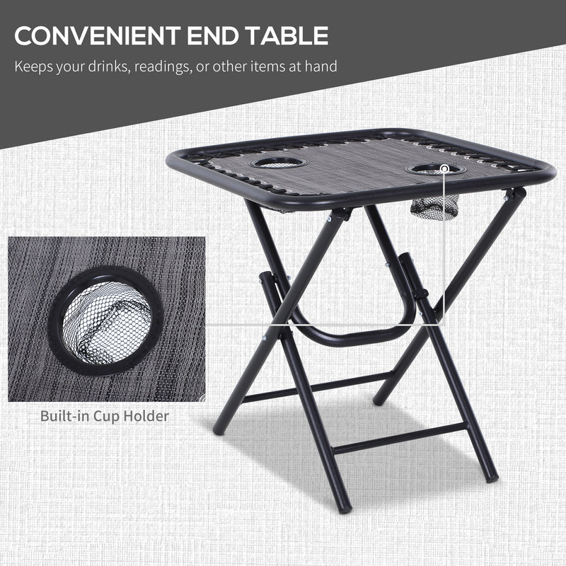 3pcs Folding Zero Gravity Chairs Sun Lounger Table Set w/ Cup Holders Reclining Garden Yard Pool, Light Grey