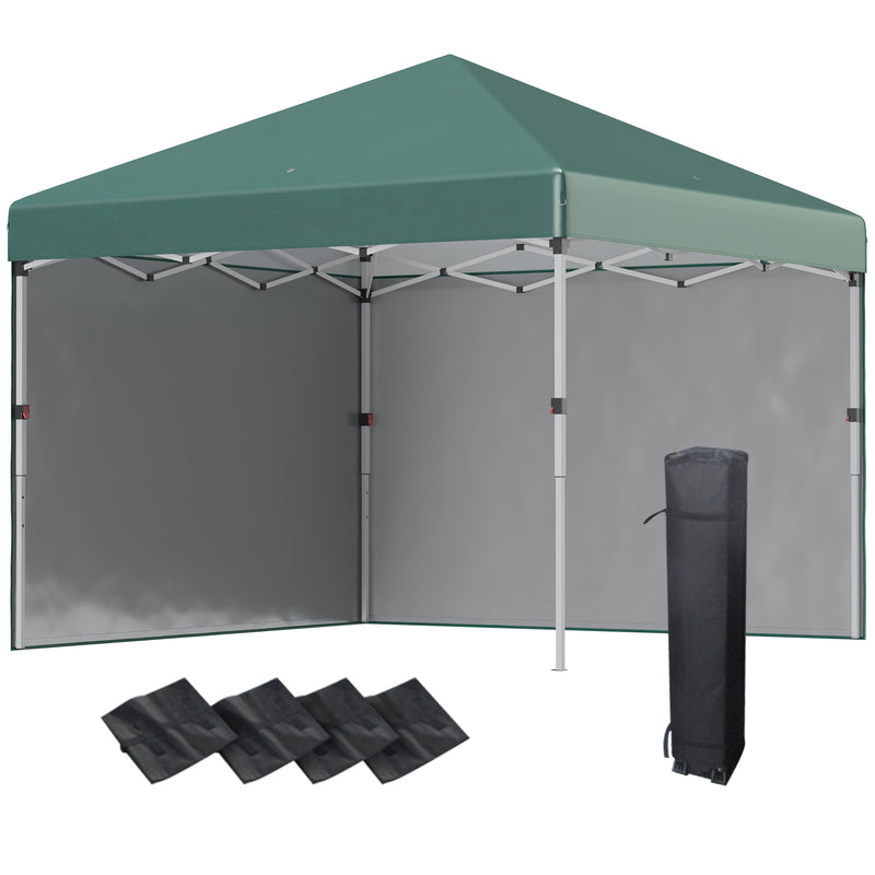 3 x 3 (M) Pop Up Gazebo with 2 Sidewalls, Leg Weight Bags and Carry Bag, Height Adjustable Party Tent Event Shelter for Garden, Patio, Green