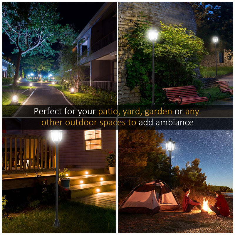 Set of 2 Outdoor Garden Solar Post Lamp Sensor Dimmable LED Lantern Bollard IP44 Energy-saving 1.2M Tall, Black