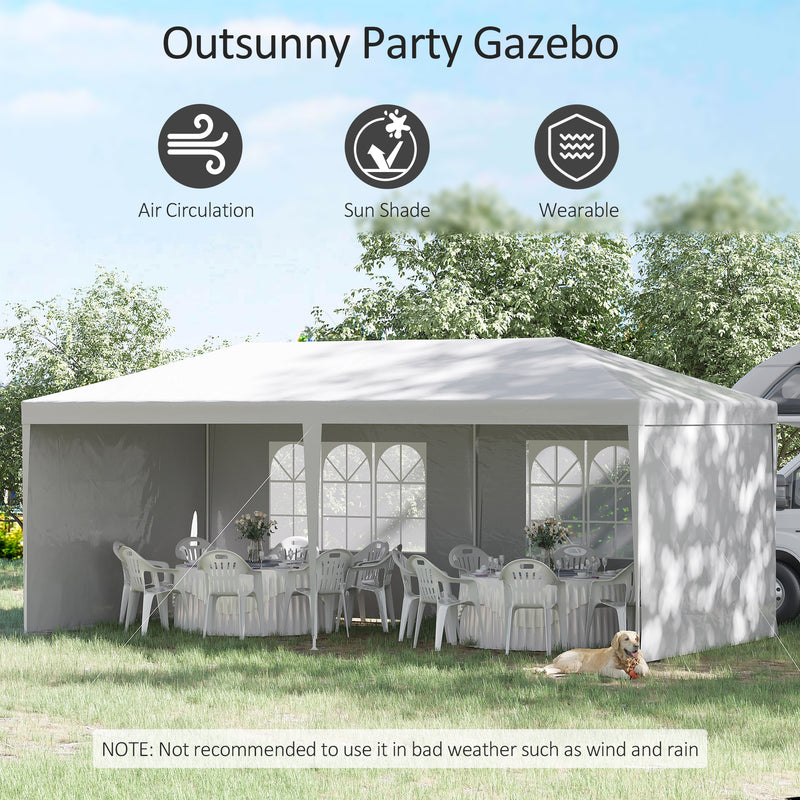 6 x 3 m Party Tent Gazebo Marquee Outdoor Patio Canopy Shelter with Windows and Side Panels White