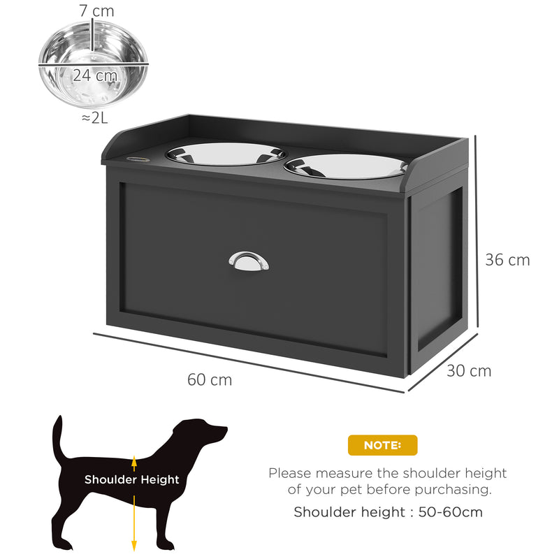 Stainless Steel Raised Dog Bowls, with 21L Storage Drawer for Large Dogs and Cats - Black