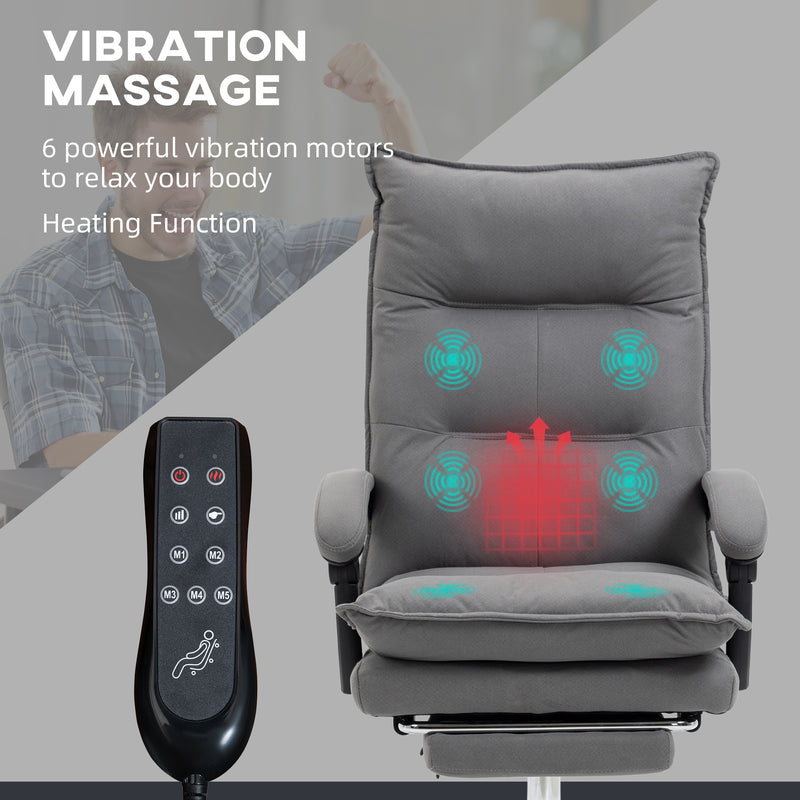 Vibration Massage Office Chair with Heat, Microfibre Computer Chair with Footrest, Armrest, Double Padding, Reclining Back, Grey