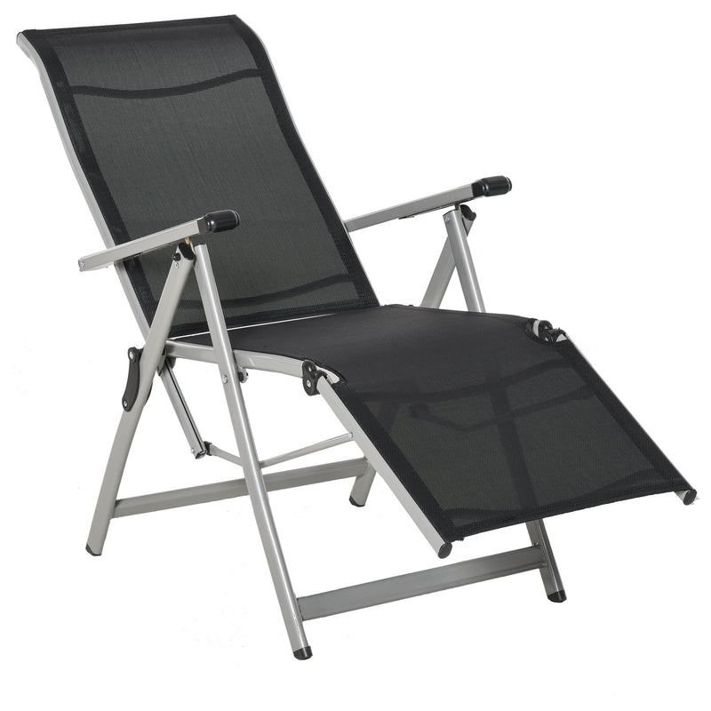 Outdoor Sun Lounger 10-Position Adjustable Folding Reclining Chairs with Footrest for Patio Garden Black and Grey