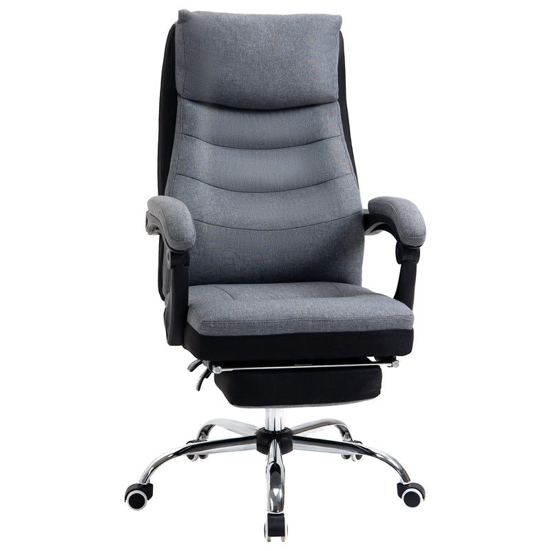 High Back Executive Office Chair, Reclining Computer Chair with Adjustable Height, Swivel Wheels and Retractable Footrest, Grey