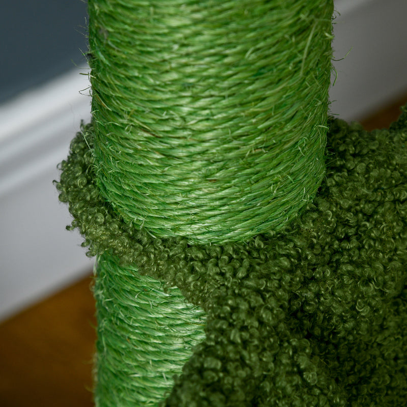 82cm Chenille Cactus Cat Tree with Scratching Post, Hammock, Green