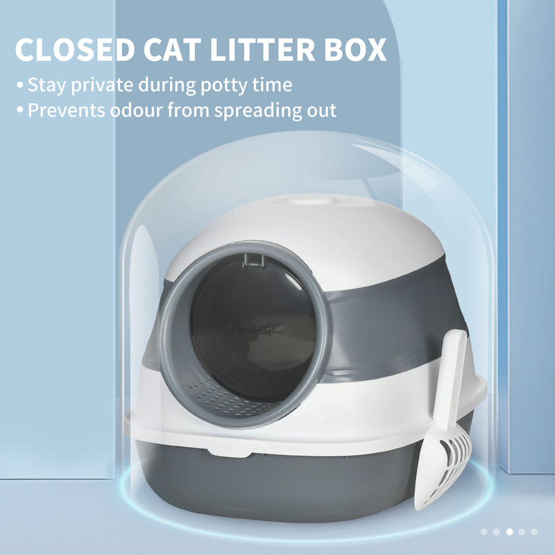 Cat Litter Tray with Lid, Hooded Cat Litter Box with High Sides, Deodorant, No Litter Spill, Large Two-way Entrance, Scoop Included