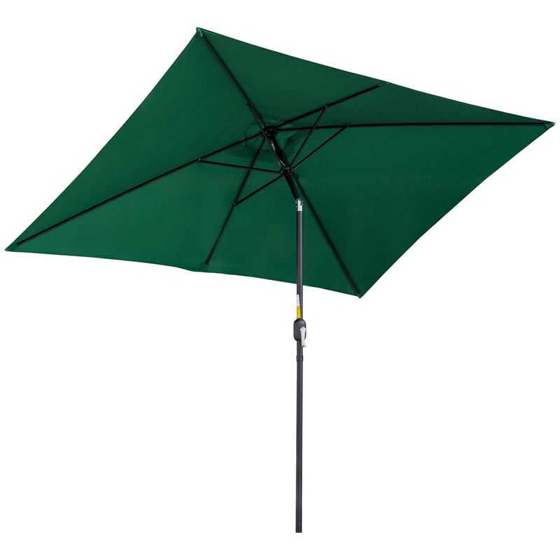 3x2m Patio Parasol Garden Umbrellas Canopy with Aluminum Tilt Crank Rectangular Sun Shade Steel, Green