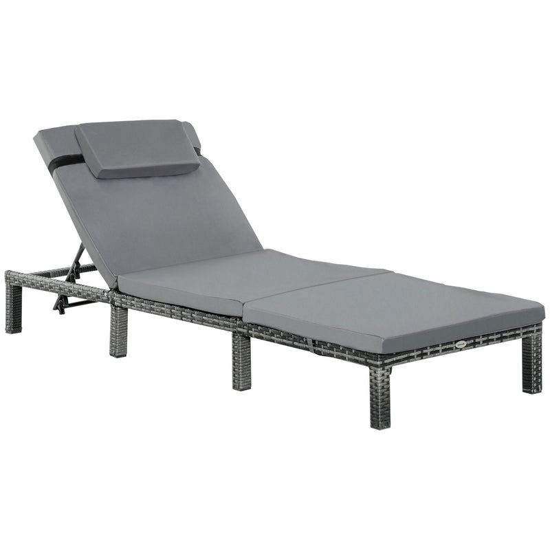 Garden Outdoor Rattan Furniture Patio Sun Lounger Recliner Reclining Chair Bed Fire Resistant Sponge, Grey