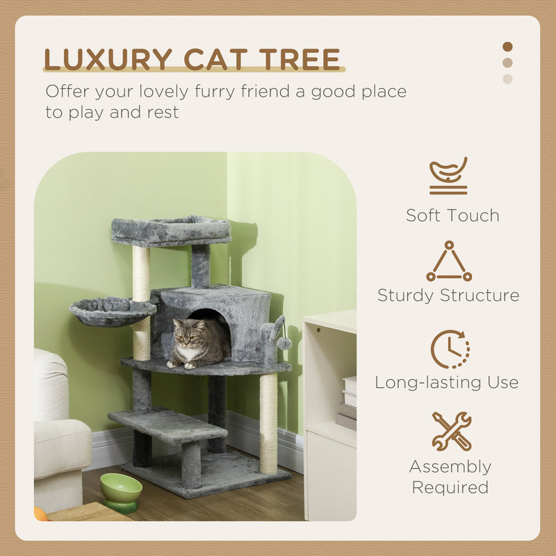Sisal 100cm Cat Tree Tower with Sisal Scratching Post Grey