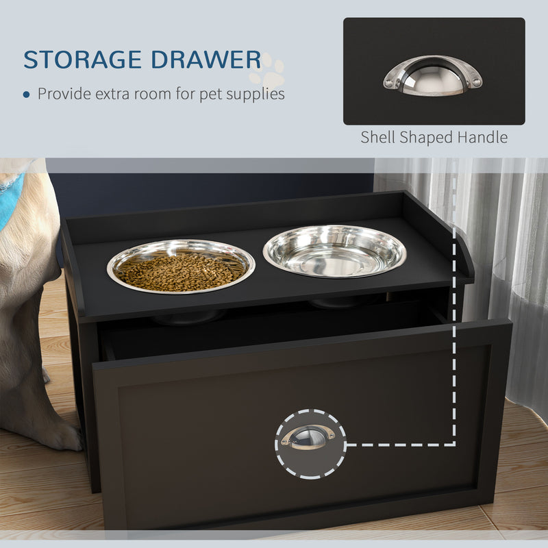 Stainless Steel Raised Dog Bowls, with 21L Storage Drawer for Large Dogs and Cats - Black