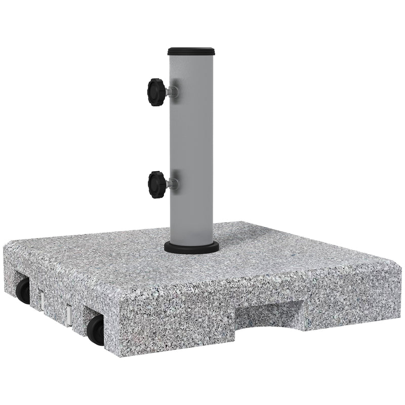 Granite Parasol Base, 28kg Heavy Duty Square Umbrella Stand with Wheels, Retractable Handle, Stainless Steel Tube, Grey