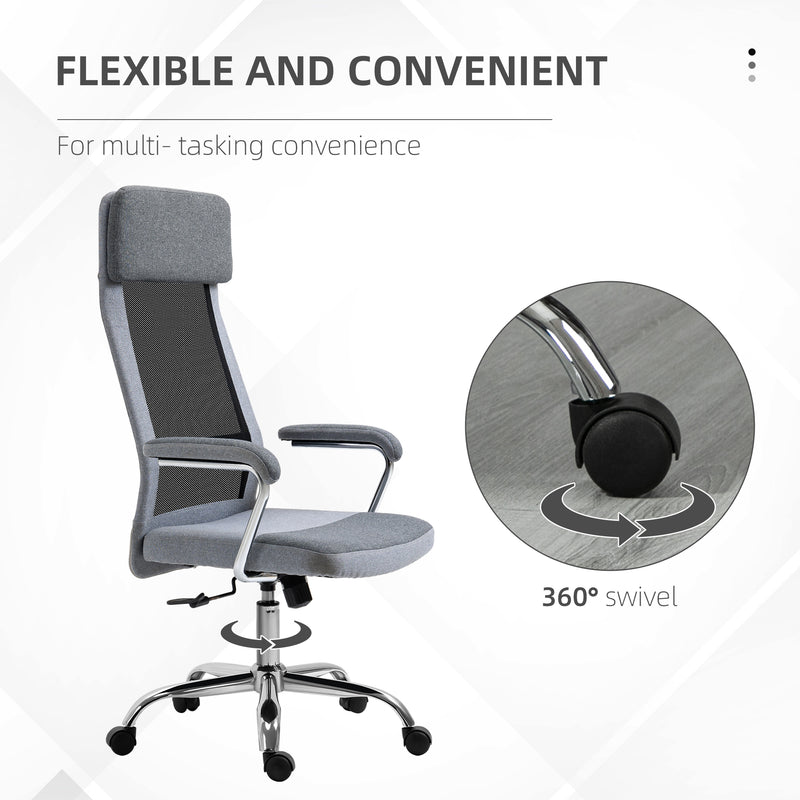 Office Chair Linen-Feel Mesh Fabric High Back Swivel Computer Task Desk Chair for Home with Arm, Wheels, Grey