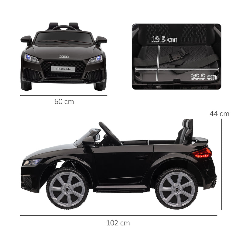 Compatible for 12V Rechargeable Battery Ride On Car w/ Remote Forward Reverse Lights Horn MP3 Player Black w/ Seat Belt Audi TT RS