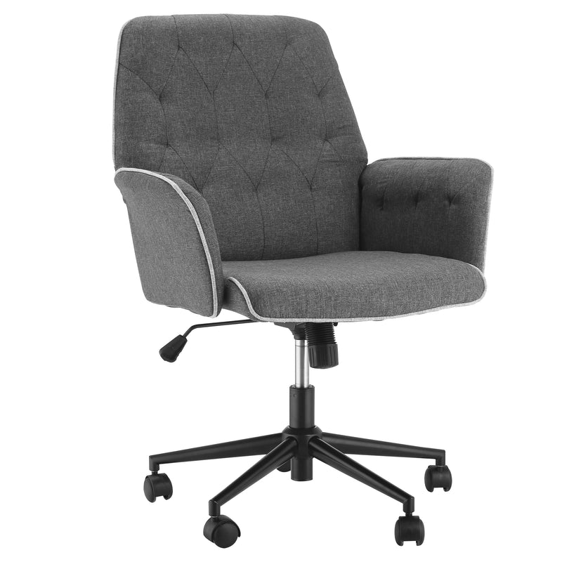 Linen Office Swivel Chair Mid Back Computer Desk Chair with Adjustable Seat, Arm - Grey