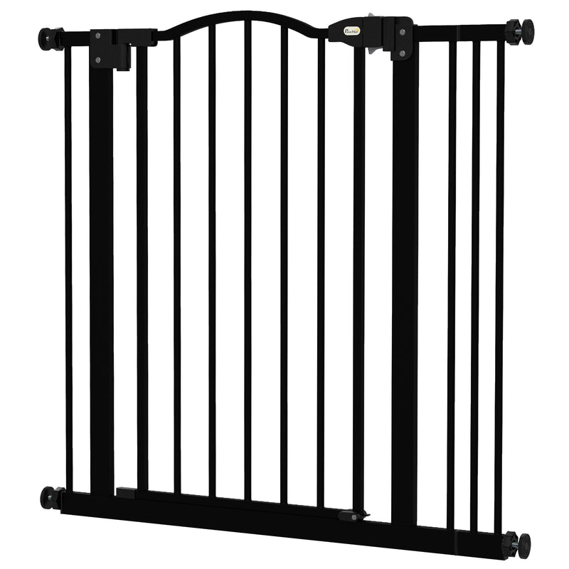 Metal 74-87cm Adjustable Pet Gate Safety Barrier w/ Auto-Close Door Black