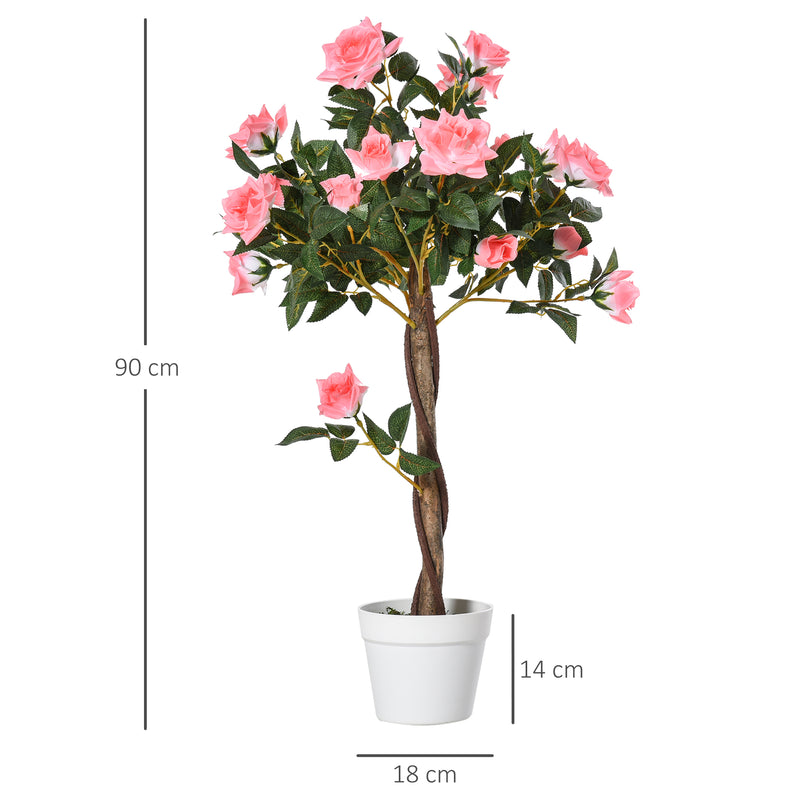 Set of 2 Artificial Plants Pink Rose Floral in Pot, Fake Plants for Home Indoor Outdoor Decor, 90cm