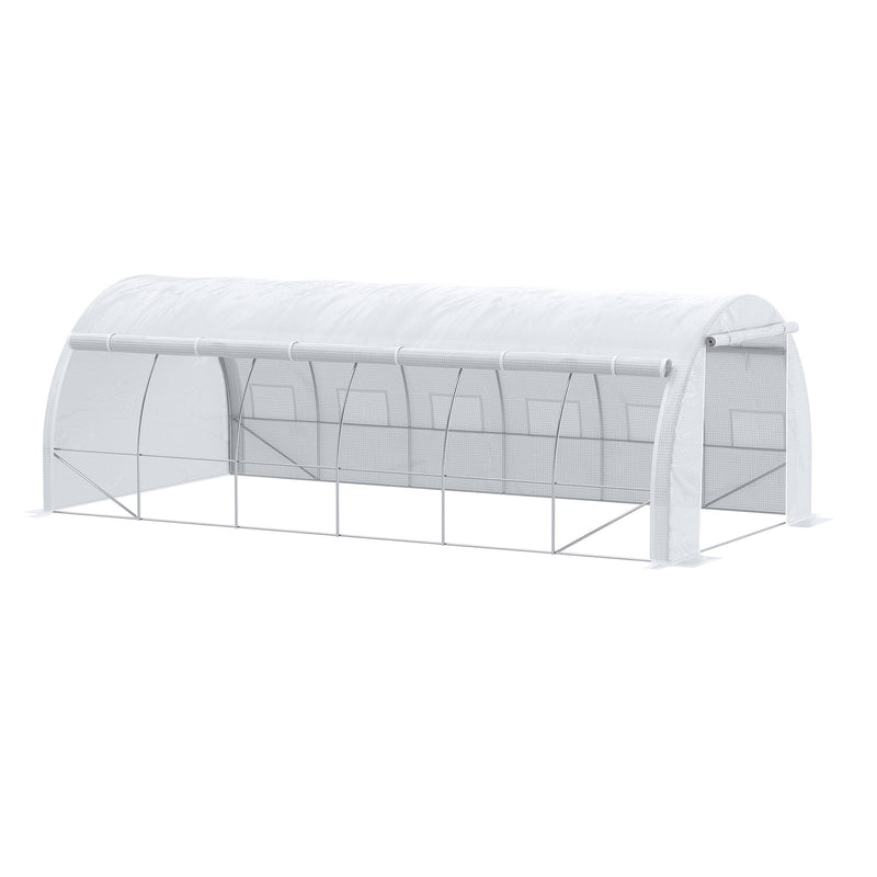 6 x 3 x 2 m Polytunnel Greenhouse, Walk in Pollytunnel Tent with Steel Frame, Reinforced Cover, Zippered Door and 8 Windows for Garden White