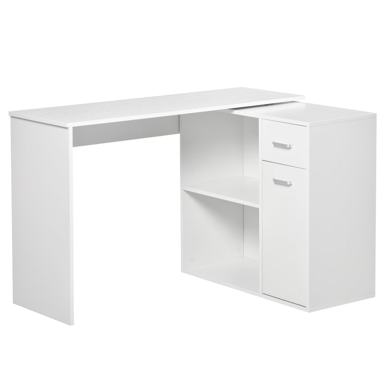 L-Shaped corner computer desk Table Study Table PC Workstation with Storage Shelf Drawer Home Office white