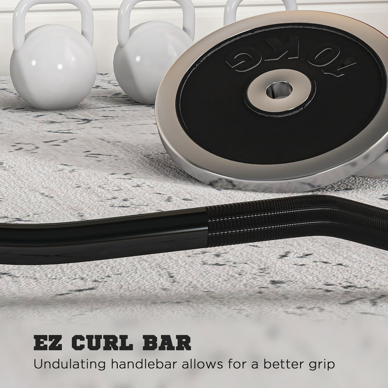 Olympic EZ Curl Bar, Barbell Bar for 2"/5cm Weight Plates with Spring Clips, Home Gym Weight Lifting Bar, 120cm
