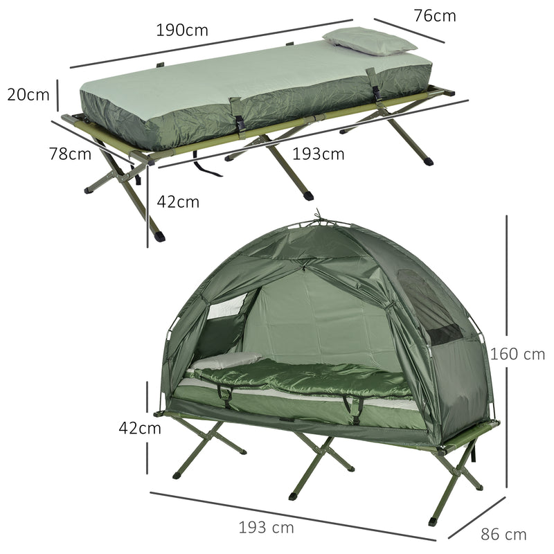 1 person Foldable Camping Tent w/Sleeping Bag Air Mattress Outdoor Hiking Picnic Bed cot w/Foot Pump