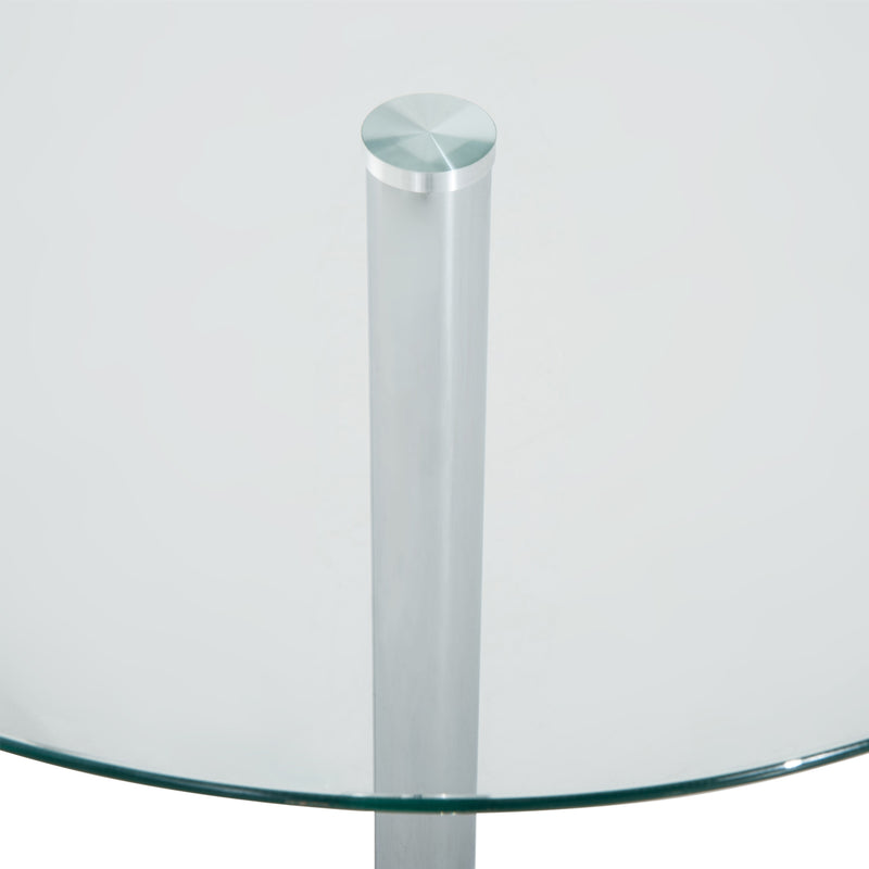 Round Dining Table, Modern Dining Room Table with Tempered Glass Top, Steel Base, Space Saving Small Bar Table