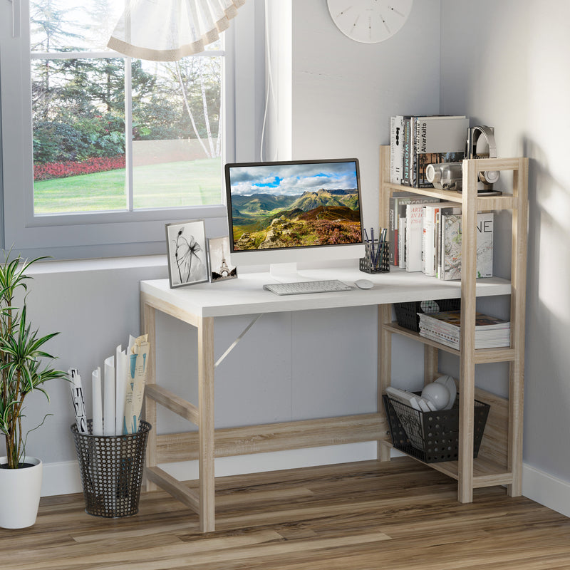 Computer Desk with shelves Office Desk Workstation，Writing Desk Computer PC Laptop Table Workstation, White Wood Grain