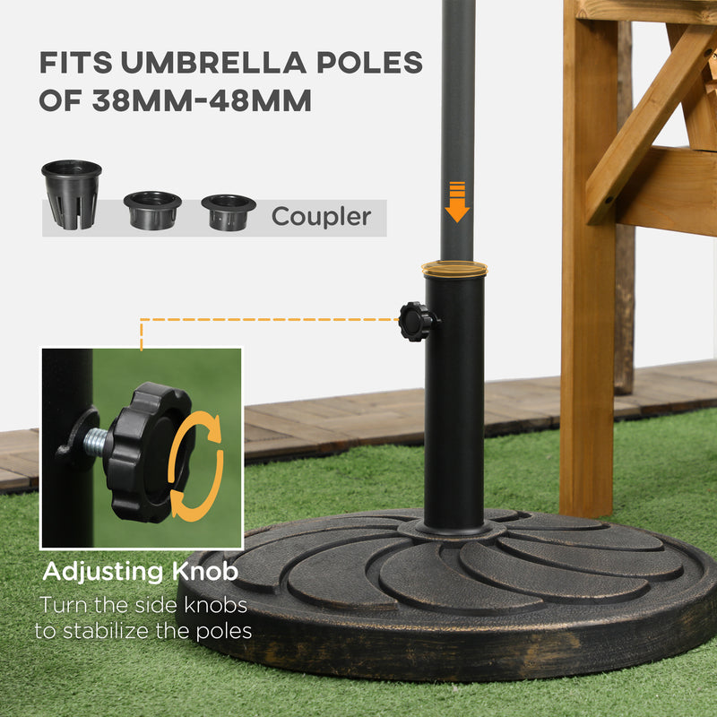 18kg Resin Garden Parasol Base, Round Outdoor Market Umbrella Stand Weight for Poles of ?38mm to ?48mm, Bronze