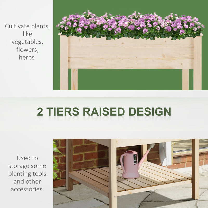 Wooden Planter Elevated Garden Planting Bed Stand Outdoor Flower Box w/ Storage Shelf