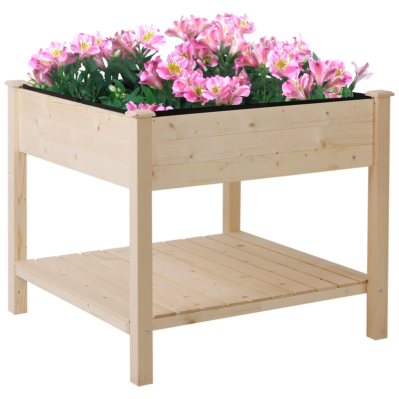 Wooden Planter Elevated Garden Planting Bed Stand Outdoor Flower Box w/ Storage Shelf