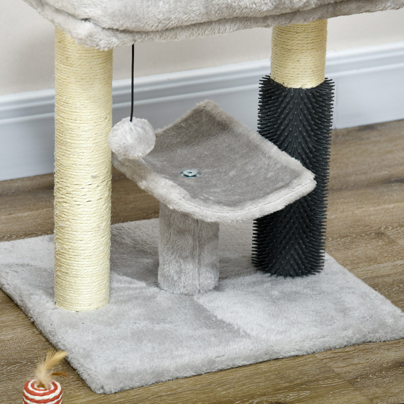 48cm Cat Tree, Cat Tower with Cat Self Groomer Cat Scratching Post with Hanging Ball, Self Groomer and Perches, Grey
