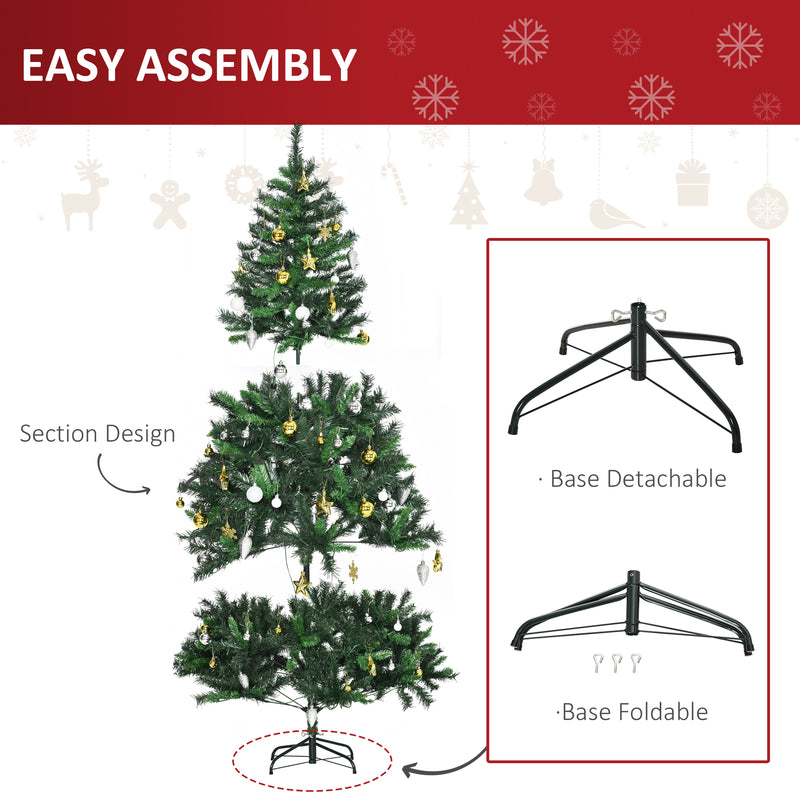1.8m 6ft Pre Lit Christmas Tree 200 LED Xmas Tree Holiday Décor with Decorative Balls Ornament Metal Stand