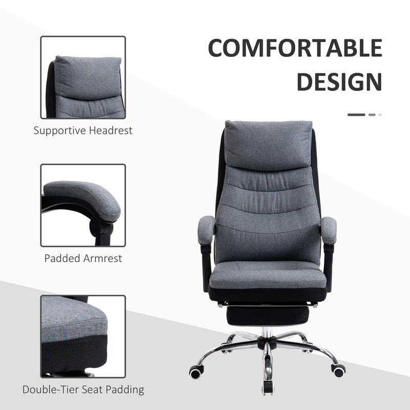 High Back Executive Office Chair, Reclining Computer Chair with Adjustable Height, Swivel Wheels and Retractable Footrest, Grey