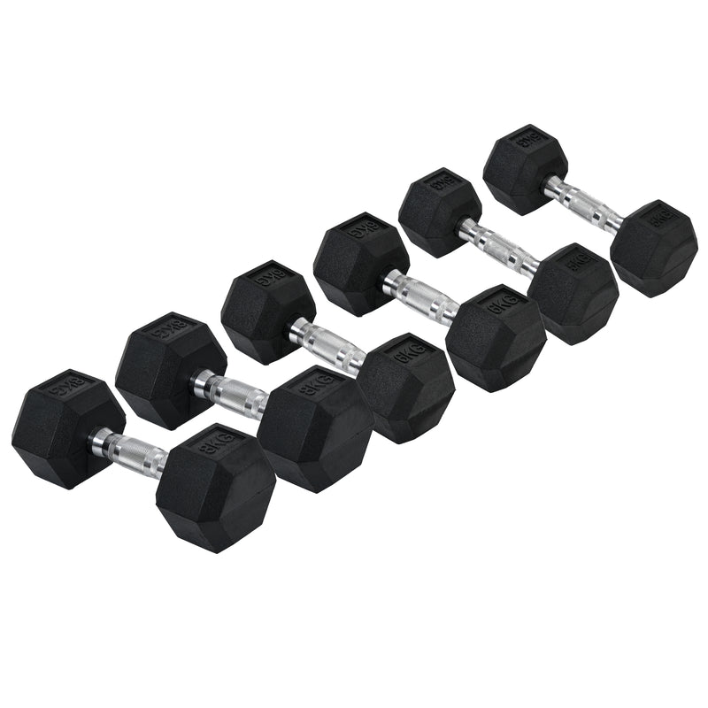 Rubber Dumbbell Set Sports Hex Weight Sets Home Gym Fitness Lift Strength Training Exercise 2 x 5kg, 2 x 6kg, 2 x 8kg