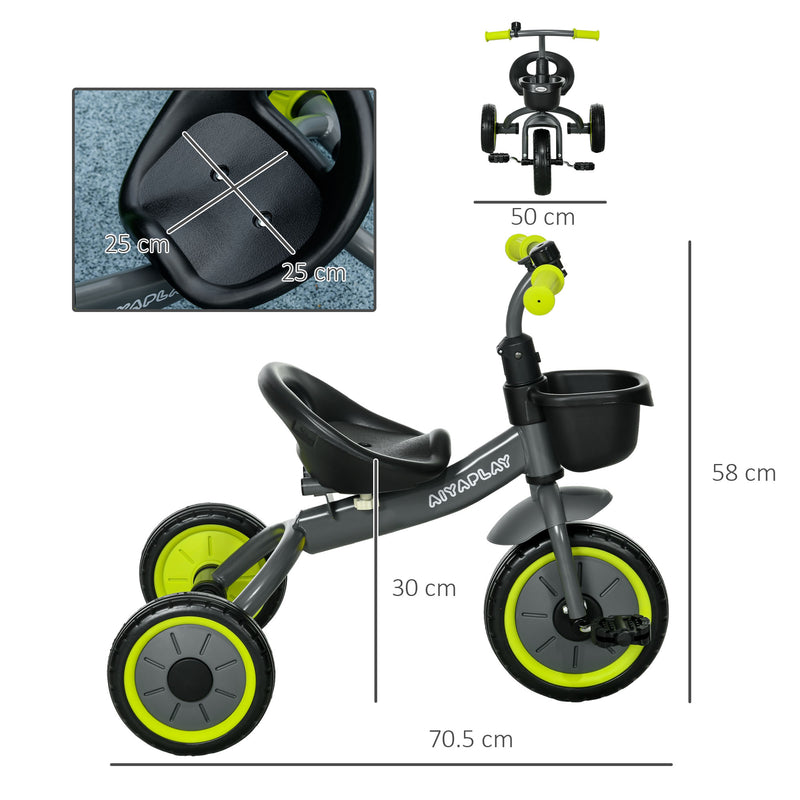 Kids Trike, Tricycle, with Adjustable Seat, Basket, Bell, for Ages 2-5 Years - Black
