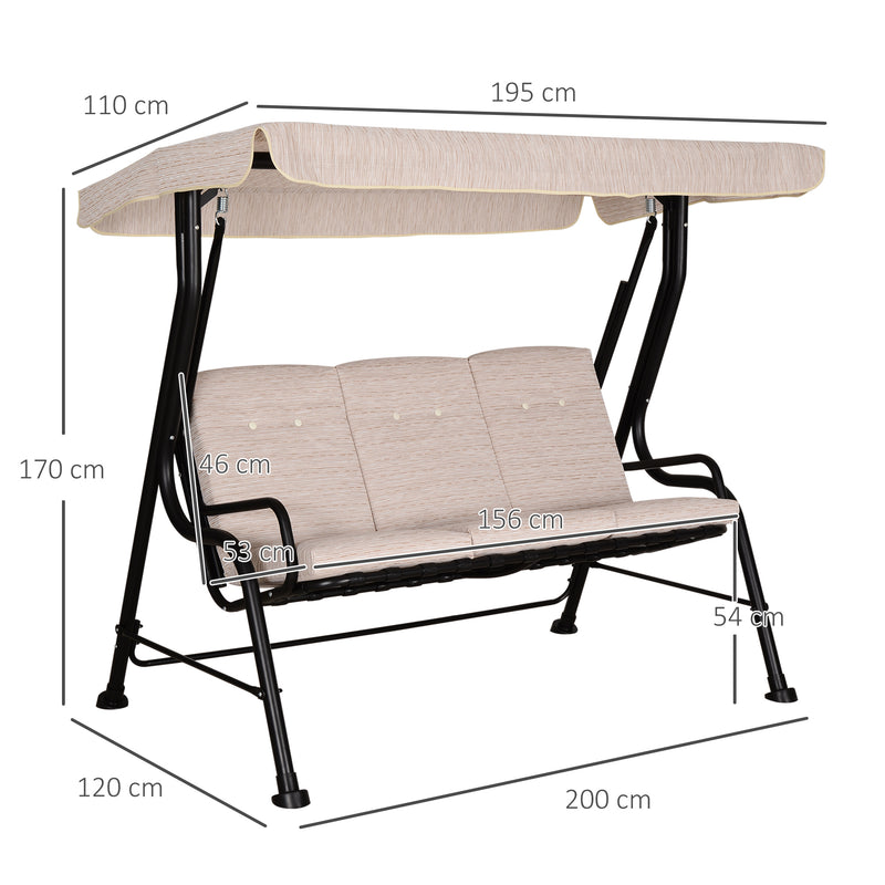 3 Seater Outdoor Garden Swing Chairs Thick Padded Seat Hammock Canopy Porch Patio Bench Bed - Beige