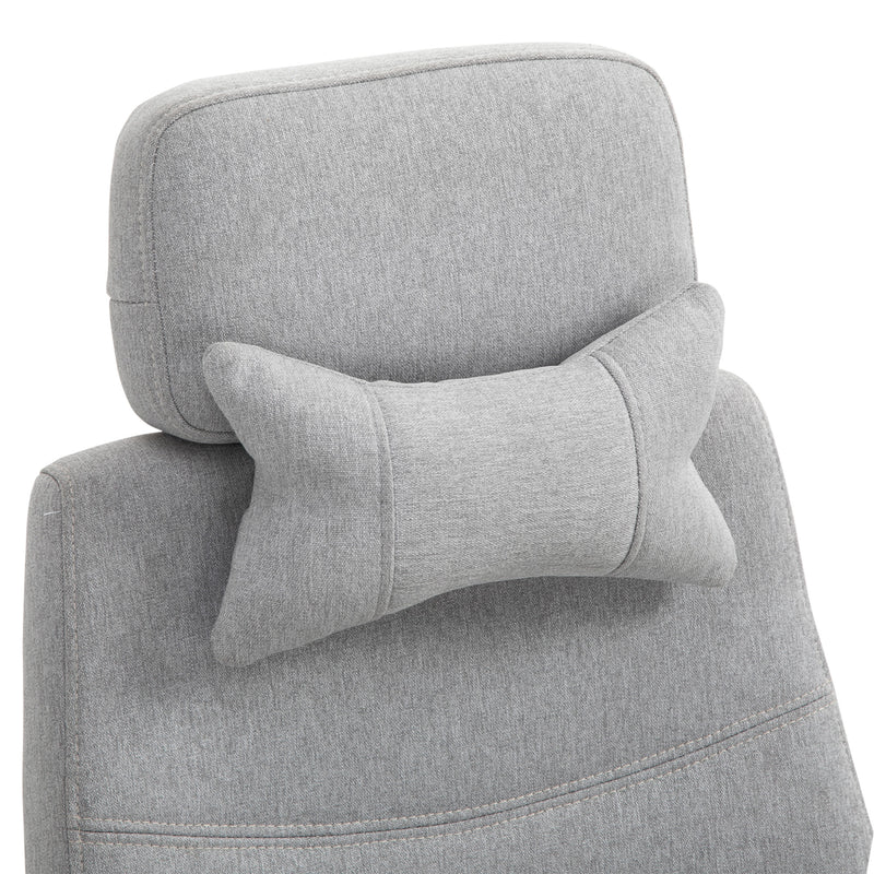 Home Office Chair w/ Manual Footrest Recliner Padded Modern Adjustable Swivel Seat w/ 2 Pillows Armrest Ergonomic Grey