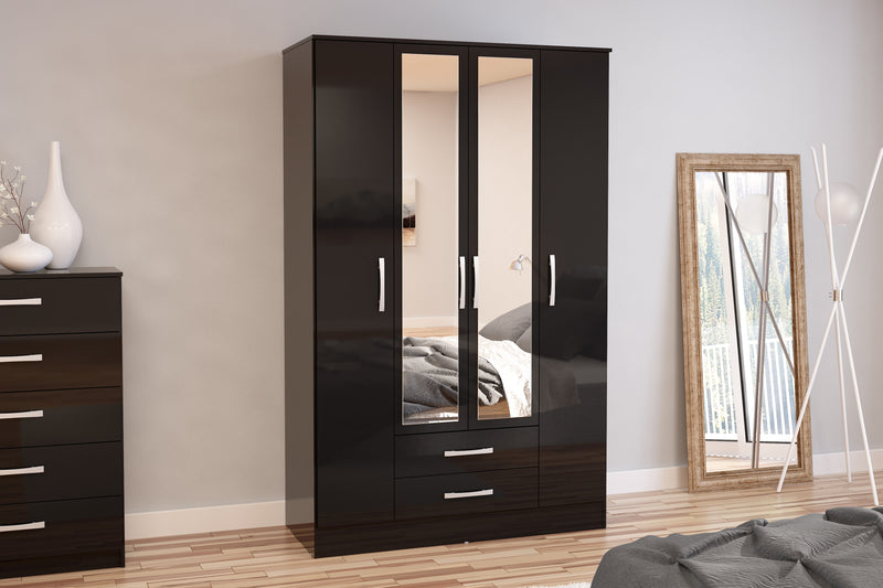 Lynx 4 Door 2 Drawer Wardrobe With Mirror