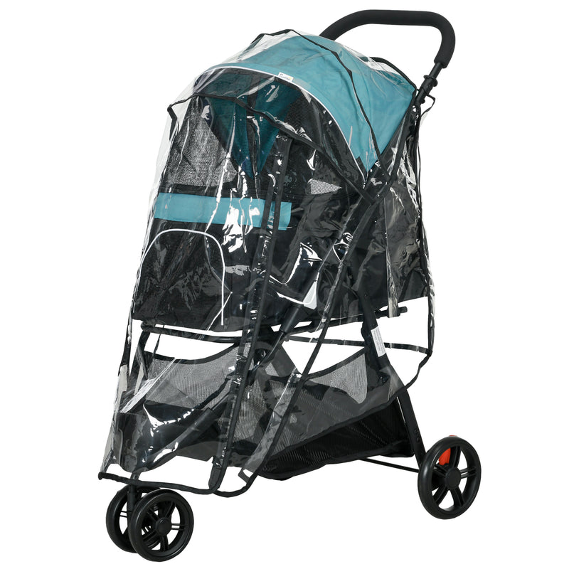 Foldable Pet Stroller with Rain Cover for XS and S-Sized Dogs Dark Green