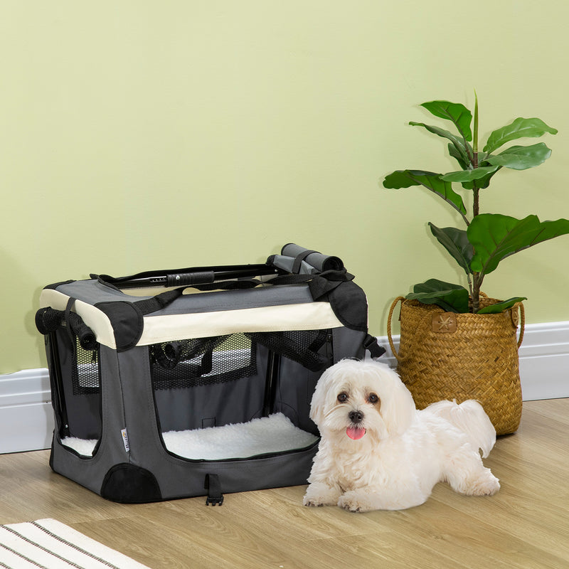 51cm Foldable Pet Carrier, Dog Cage, Portable Cat Carrier, Cat Bag, Pet Travel Bag with Cushion for Miniature Dogs, Grey