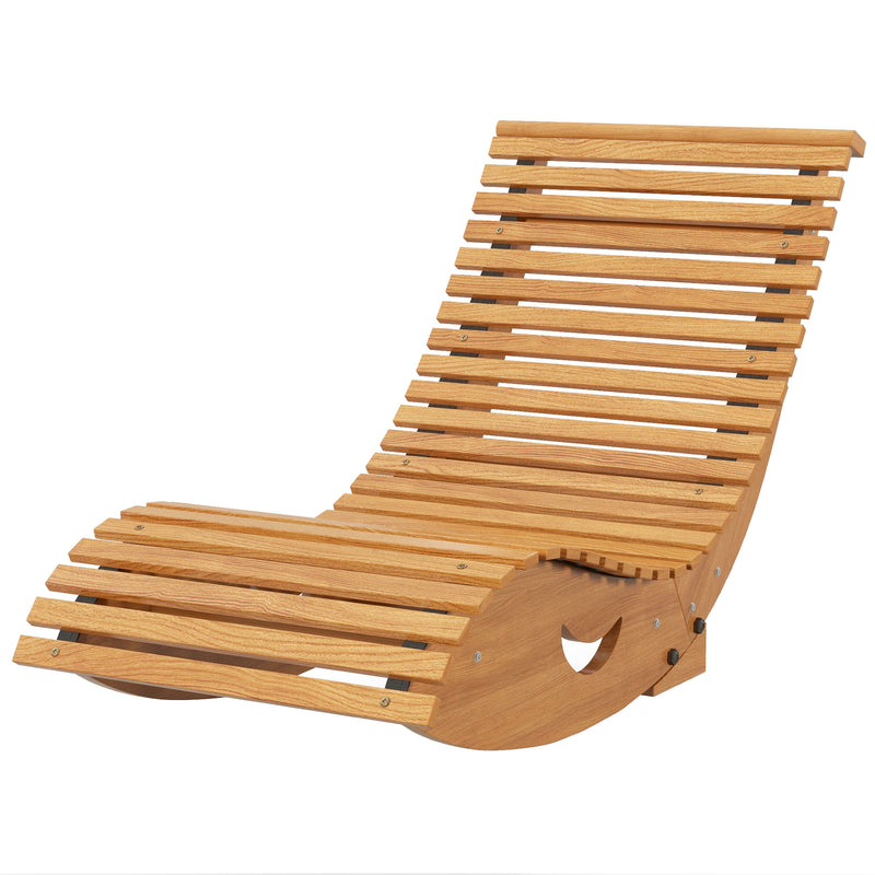 Outdoor Rocking Chair w/ Slatted Seat, Wooden Rocking Chair, 130cm x 60cm x 60cm, Teak